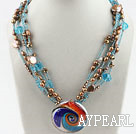 Wholesale Multi Strand Blue Crystal and Brown Pearl with Colored Glaze Pendant Necklace