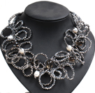 Wholesale Speical Design Beautiful Natural White Pearl Smoky Quartz Silver Gray Crystal Statement Chunky Necklace