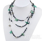 Wholesale Long Style Black Pearl Crystal and Green Agate Necklace