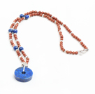 Classic Design Golden Sandstone Beads Lapis Pendant Necklace