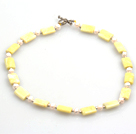 White Pearl and Lemon Stone Necklace with Toggle Clasp