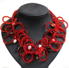 Wholesale Speical Design Beautiful Natural White Pearl Smoky Quartz Red Crystal Statement Chunky Necklace