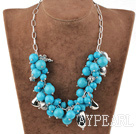 Wholesale elegant blue turquoise necklce with metal chain and lobster clasp