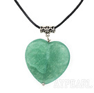 Nice Simple Style Tube Charm And Aventurine Heart Pendant Necklace With Black Cords