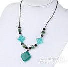 Fashion Black Crystal And Blue Series Flower Rhombus Jade Pendant Necklace
