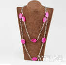 55 inches pink agate long necklace with metal chain 