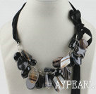 Wholesale 23.6 inches chunky black agate necklace with ribbon