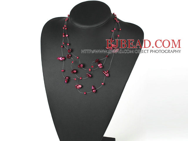Nice Fancy Multi Purplish Red Freshwater Pearl Threaded Bridal Wedding Necklace