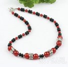 Wholesale 18 inches single strand red and black agate necklace with moonlight clasp