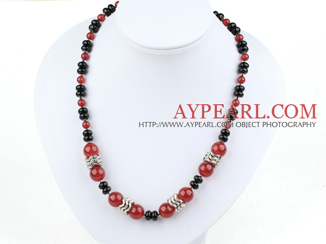 18 inches single strand red and black agate necklace with moonlight clasp