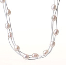 Amazing Fashion Three Strands Natural White Freshwater Pearl Leather Necklace