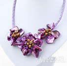 Elegant style smaller purple pearl shell flower necklace