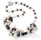 18 inches black and white pearl crystal necklace with moonlight clasp