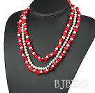 3 strand red coral and white pearl necklace