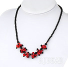 17.5 inches black agate and red coral necklace with lobster clasp