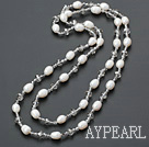 fashion long style pearl and crystal necklace