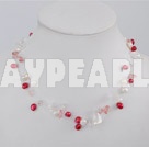 white pearl and multi color stone necklace with lobster clasp