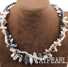 Three Strands Black and White Biwa Pearl Necklace