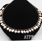Dark Pink Coin Pearl Necklace with Yellow Metal Chain