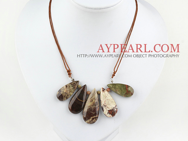 Simple Design Drop Shape Ocean Agate Necklace