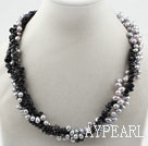 Multi Strands Dyed Gray Freshwater Pearl and Black Agate Necklace