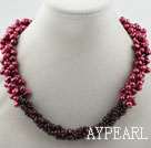 Multi Strands Dyed Wine Red Freshwater Pearl and Garnet Necklace