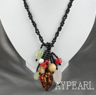 Wholesale fashion double strand black agate and multi color stone necklace