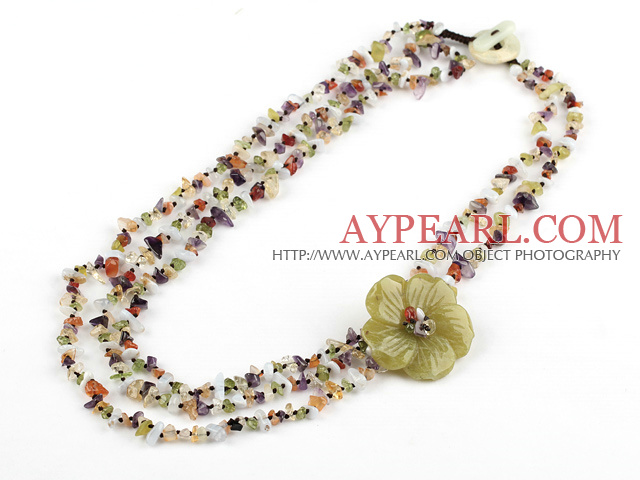 multi color stone and lemon jade necklace with flower