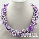 Multi Strands Purple Freshwater Pearl and Purple Shell Necklace