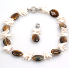 Wholesale New Arrival Biwa Pearl and Tiger Eye Pendant Necklace (The Pendant Is Removable)