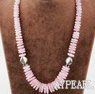 Single Strand Rose Quartz Disc Chips Graduated Necklace with Lobster Clasp
