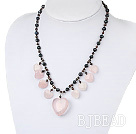 black pearl and rose quartze necklace with lobster clasp