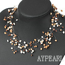 Fantastic White And Brown Freshwater Pearl Wired Necklace With Lobster Clasp