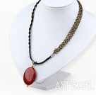Wholesale Beauitufl Simple Style Oval Red Jasper Pendant Necklace With Multi Strand Copper Chain