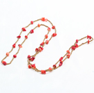 Fashion Long Style Red Coral Chips Gold Color Beads Necklace