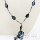Wholesale Drop Shape Blue Black Shell Necklace with Metal Chain