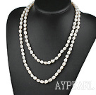 Fashion Long Style 8-9Mm White Freshwater Baroque Pearl Strand Necklace, Sweater Necklace 