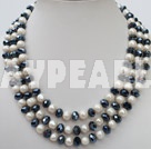 3 strand 8-10 white pearl and crystal necklace with lip shell clasp