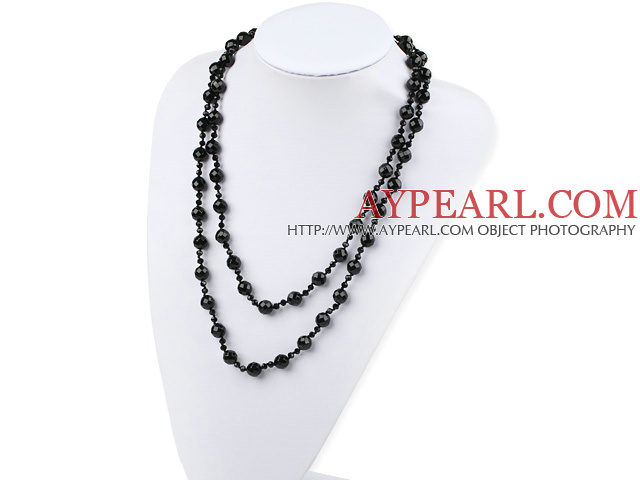 fashion long style black crystal and agate necklace 