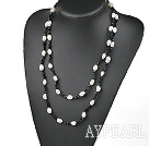 fashion long style white pearl and black crystal necklace