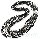 fashion multi strand long style white pearl and crystal necklace with sell flower clasp