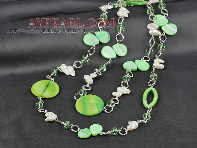 39.4 inches white teeth pearl crystal and shell necklace