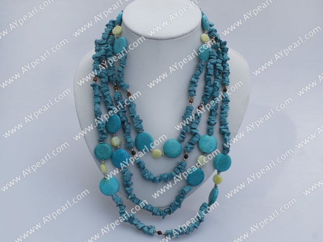 multi strand tiger eye turquoise and lemon jade necklace