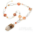 natural agate and loops beaded necklace with extendable chain