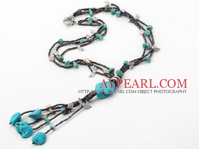 Wonderful Multi Strand Blue And Green Turquoise Pendant Necklace With Moonight Clasp