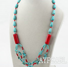 turquoise and coral necklace with toggle clasp