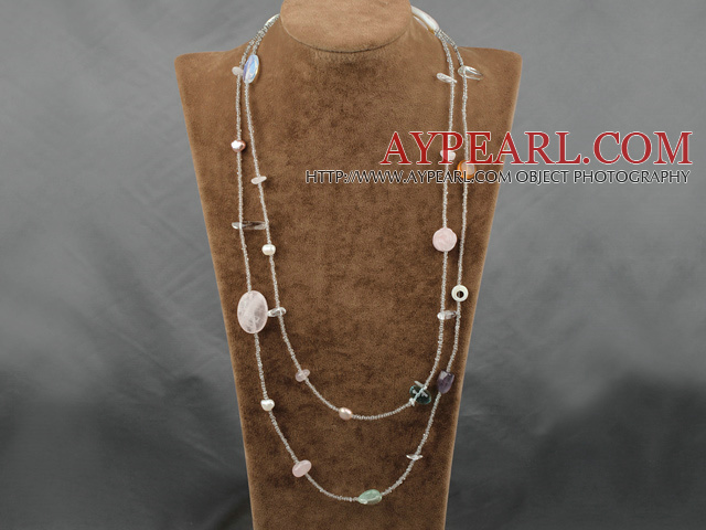 lovely multi color pearl stone and crystal necklace