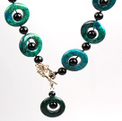 Black Agate and Phoenix Lariat Necklace with Flower Clasp