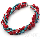 multi strand turquoise coral and crystal necklace