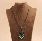 Wholesale Simple Vintage Style Chandelier Shape Blue Turquoise Green Crystal Tassel Pendant Necklace With Black Leather